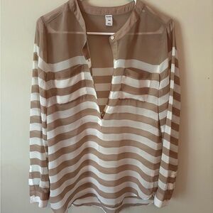 Old Navy Tan and White Long Sleeve Blouse